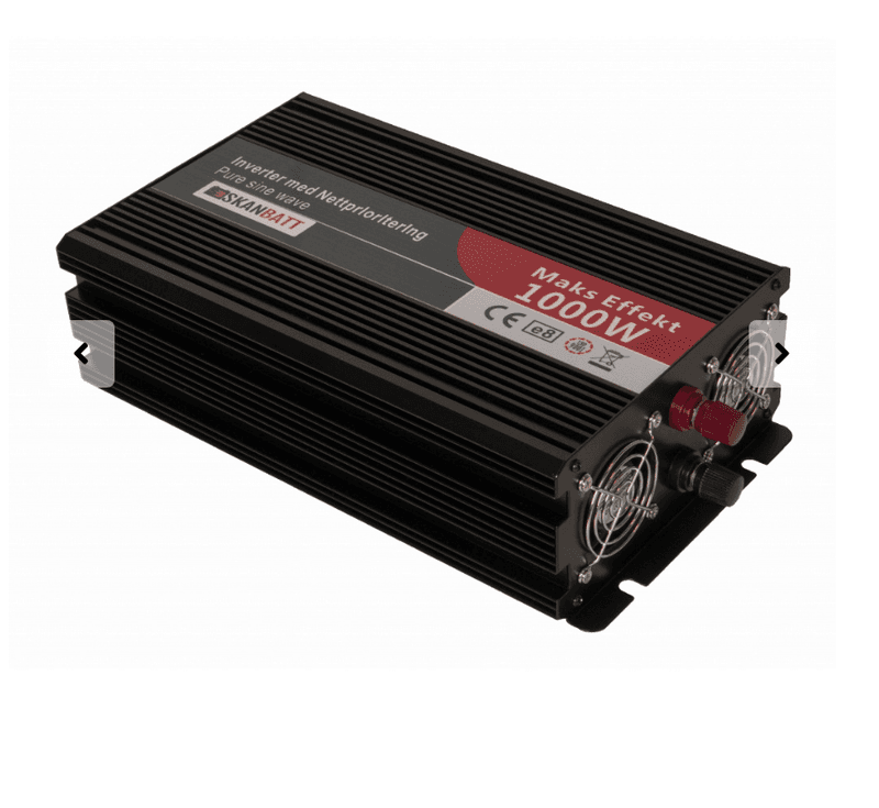 SKANBATT Inverter 12V 1000W Ren Sinus med Nettprioritering og Trådløs Fjernkontroll